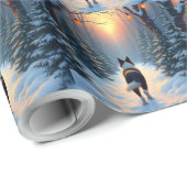 Border Collie Snowy Forest Walk Holiday Painting Cadeaupapier (Rol Hoek)