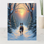 Border Collie Snowy Forest Walk Holiday Painting Kaart (Voorkant)