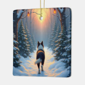 Border Collie Snowy Forest Walk Holiday Painting Keramisch Ornament (Links)