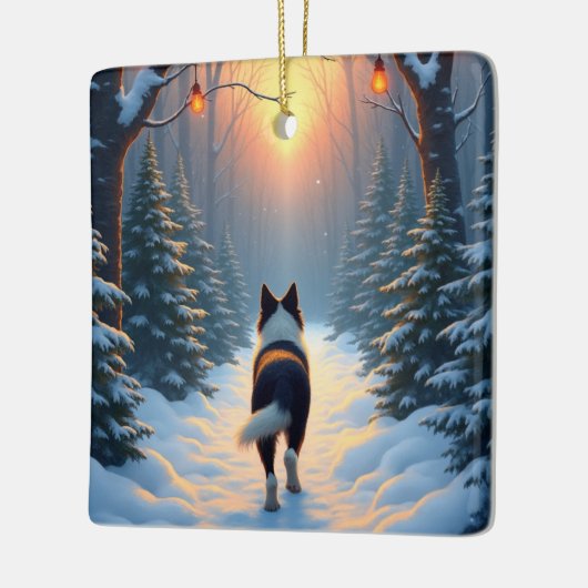 Border Collie Snowy Forest Walk Holiday Painting Keramisch Ornament (Links)