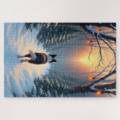 Border Collie Snowy Forest Walk Holiday Painting Legpuzzel (Horizontaal)
