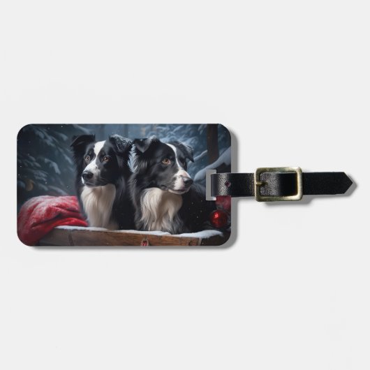 Border Collie Snowy Sleigh Kerst Decor Bagagelabel (Voorkant horizontaal)