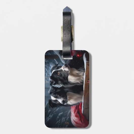 Border Collie Snowy Sleigh Kerst Decor Bagagelabel (Achterkant verticaal)