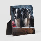 Border Collie Snowy Sleigh Kerst Decor Fotoplaat (Voorkant)