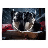 Border Collie Snowy Sleigh Kerst Decor Groot Cadeauzakje (Voorkant)