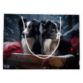 Border Collie Snowy Sleigh Kerst Decor Groot Cadeauzakje (Achterkant)