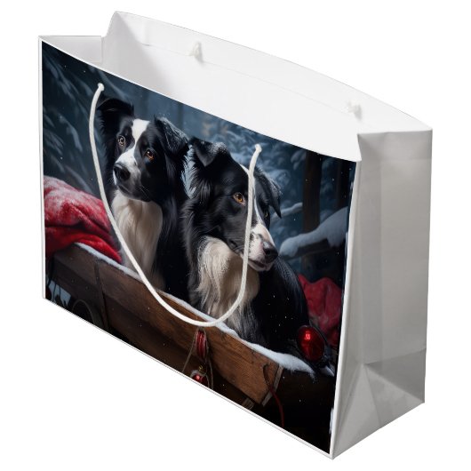 Border Collie Snowy Sleigh Kerst Decor Groot Cadeauzakje (Achterkant Gekanteld)