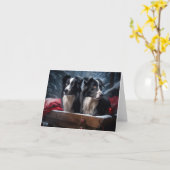 Border Collie Snowy Sleigh Kerst Decor Kaart (Gele Bloem)