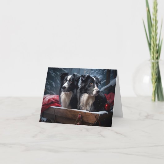Border Collie Snowy Sleigh Kerst Decor Kaart (Voorkant)