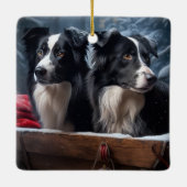 Border Collie Snowy Sleigh Kerst Decor Keramisch Ornament (Achterkant)