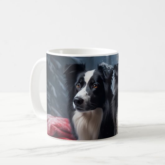 Border Collie Snowy Sleigh Kerst Decor Koffiemok (Voorkant links)