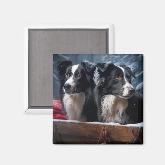 Border Collie Snowy Sleigh Kerst Decor Magneet (Voorkant / Achterkant)