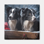 Border Collie Snowy Sleigh Kerst Decor Magneet (Voorkant)