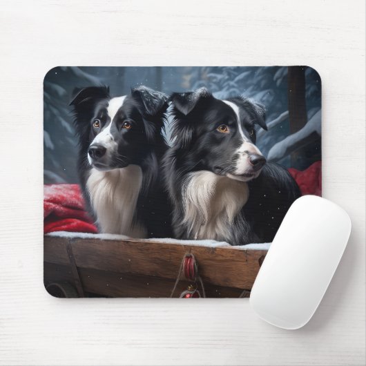 Border Collie Snowy Sleigh Kerst Decor Muismat (Met muis)