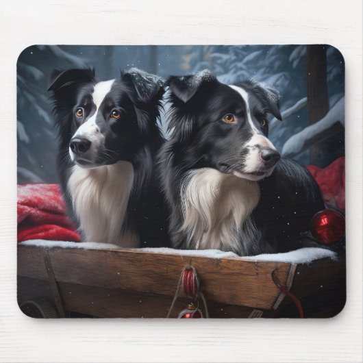 Border Collie Snowy Sleigh Kerst Decor Muismat (Voorkant)