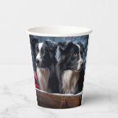 Border Collie Snowy Sleigh Kerst Decor Papieren Bekers (Achterkant)