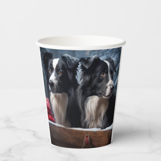 Border Collie Snowy Sleigh Kerst Decor Papieren Bekers (Achterkant)