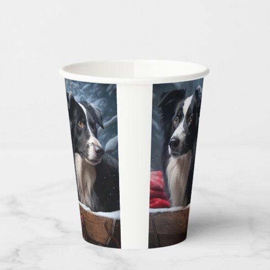 Border Collie Snowy Sleigh Kerst Decor Papieren Bekers (Links)