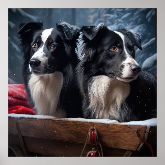 Border Collie Snowy Sleigh Kerst Decor Poster (Voorkant)