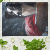 Border Collie Snowy Sleigh Kerst Decor Theedoek (Gevouwen)