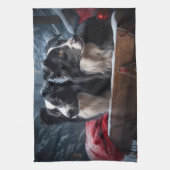 Border Collie Snowy Sleigh Kerst Decor Theedoek (Verticaal)