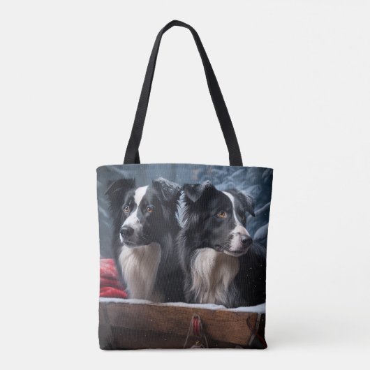 Border Collie Snowy Sleigh Kerst Decor Tote Bag (Achterkant)