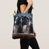 Border Collie Snowy Sleigh Kerst Decor Tote Bag (Dichtbij)