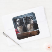 Border Collie Snowy Sleigh Kerst Decor Vierkante Sticker (Envelop)