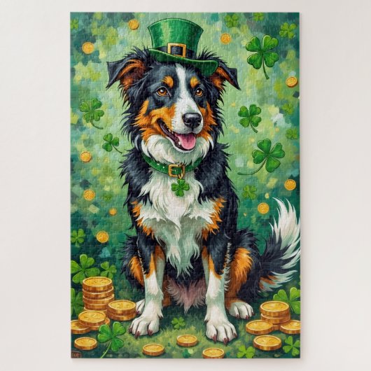 Border Collie St. Patrick's Day Geluks Hond Legpuzzel (Verticaal)