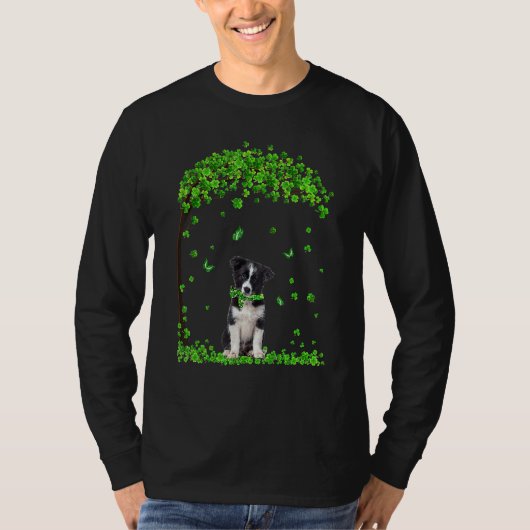 Border Collie St Patricks Day Irish Shamrock Dog T-shirt (Voorkant)