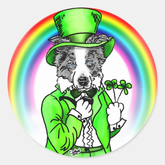 Border Collie St Patrick's Day Ronde Sticker (Voorkant)