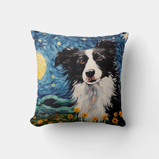 Border Collie Sterrennacht Kussen (Voorkant)