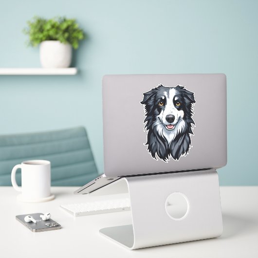 Border Collie Sticker (Laptop op bureau)