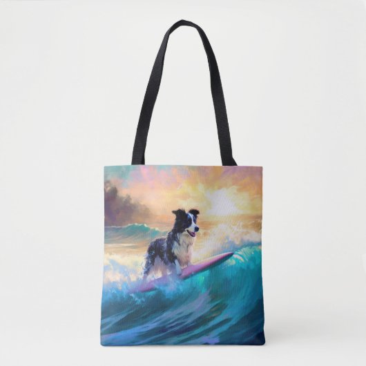 Border Collie Strand Surfen Schilderen Tote Bag (Voorkant)