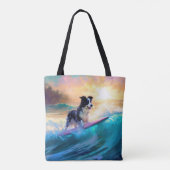 Border Collie Strand Surfen Schilderen Tote Bag (Achterkant)