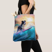 Border Collie Strand Surfen Schilderen Tote Bag (Dichtbij)