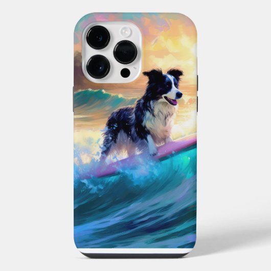 Border Collie Strand Surfen Schilderij iPhone Hoesje (Achterkant)