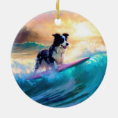 Border Collie Strand Surfen Schilderij Keramisch Ornament (Achterkant)