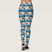 Border Collie Strand Surfen Schilderij Leggings (Achterkant)