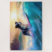 Border Collie Strand Surfen Schilderij Legpuzzel (Verticaal)