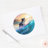Border Collie Strand Surfen Schilderij Ronde Sticker (Envelop)