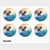 Border Collie Strand Surfen Schilderij Ronde Sticker (Vel)