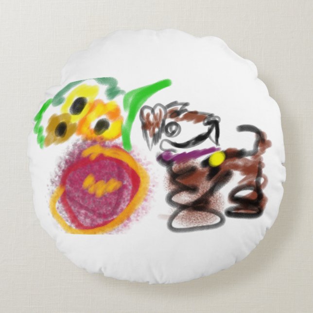 Border Collie sunflowers  Rond Kussen (Voorkant)