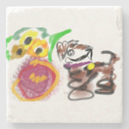 Border Collie sunflowers Stenen Onderzetter