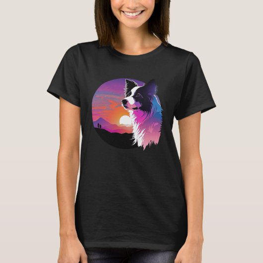Border Collie Synthwave 80s Retrowave Aesthetic T-shirt (Voorkant)