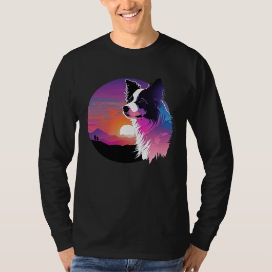 Border Collie Synthwave 80s Retrowave Aesthetic T-shirt (Voorkant)