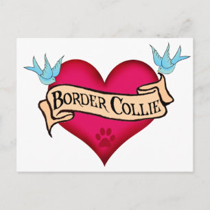 Border Collie Tattoo Heart Briefkaart