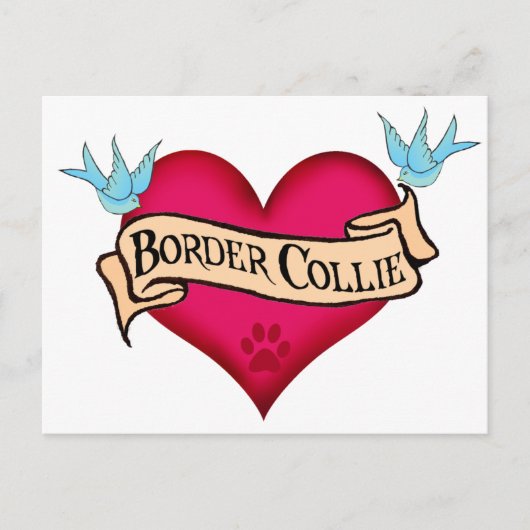 Border Collie Tattoo Heart Briefkaart (Voorkant)