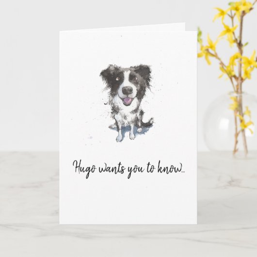 Border Collie tekening, gepersonaliseerde Vaderdag Kaart (Gele Bloem)