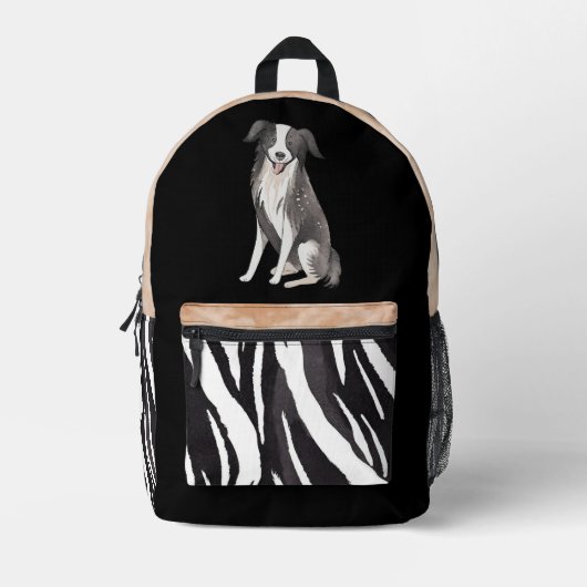 Border Collie tekening hond zwart wit bont patroon Bedrukte Rugzak (Voorkant)